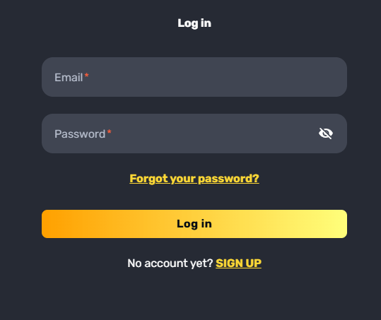 RocketPlay Casino Log In Form
